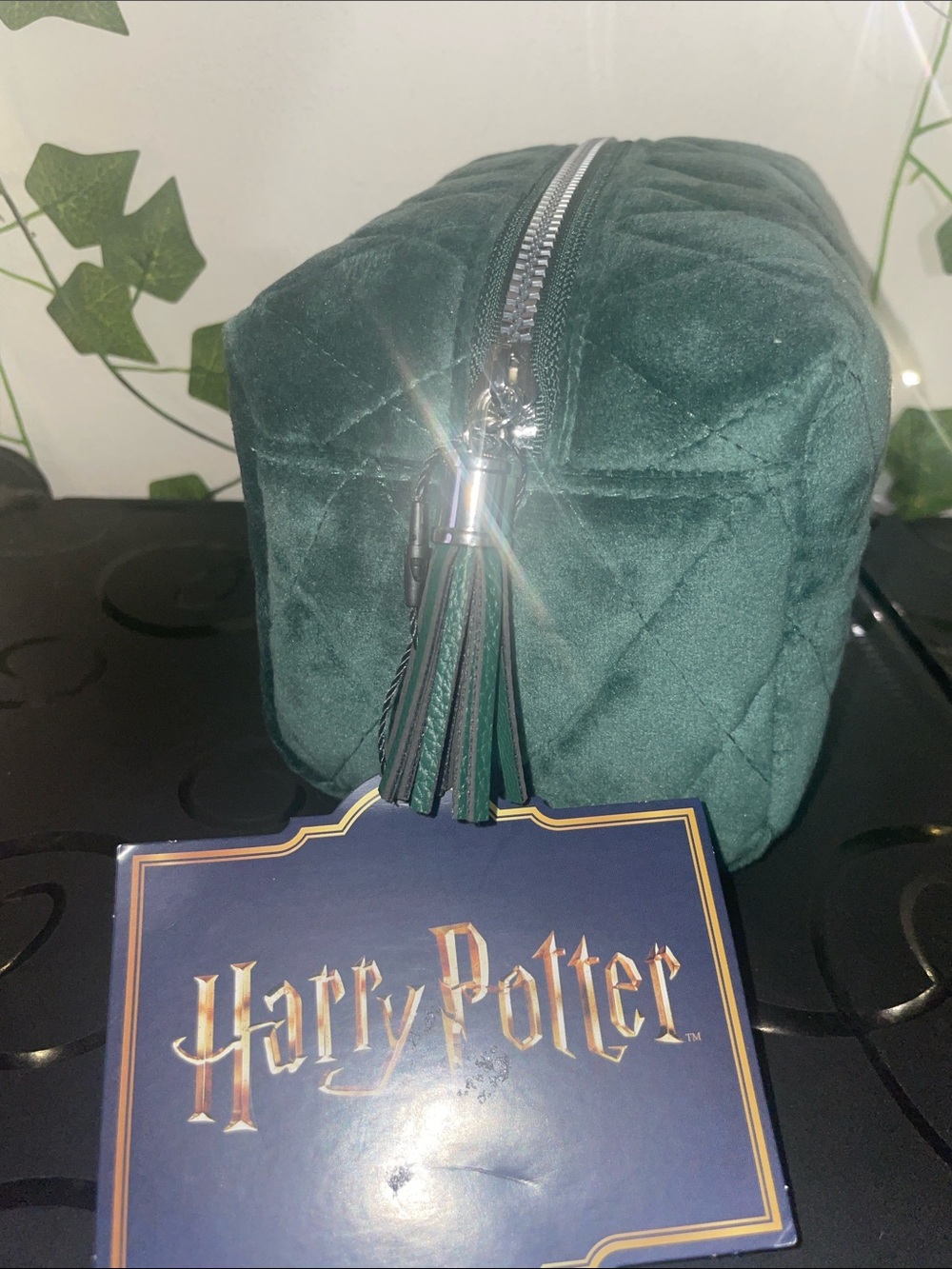 Warner Bros. Slytherin Quilted Emerald Green Velvet Cosmetic Bag - Picture 3 of 5